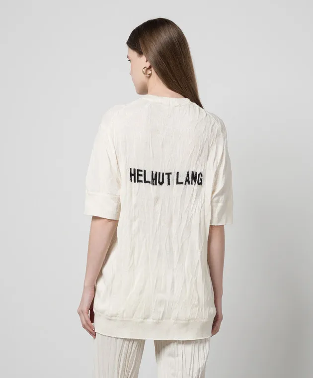 Helmut Lang White wool jumper with logo pattern