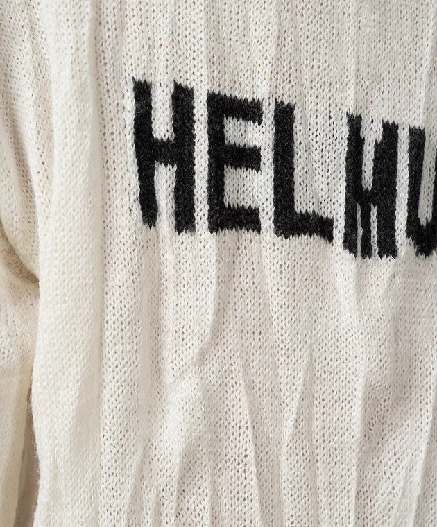 Helmut Lang White wool jumper with logo pattern