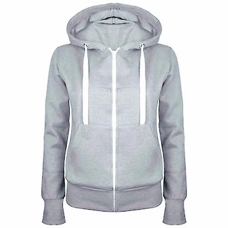 Hooded Zip Sweatshirt Jacket Long Sleeve Padded Sweatshirt Cardigan Jacket Adult# Grey