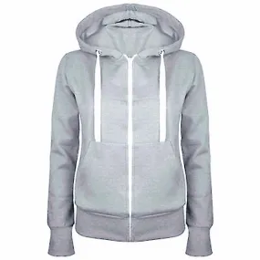 Hooded Zip Sweatshirt Jacket Long Sleeve Padded Sweatshirt Cardigan Jacket Adult# Grey