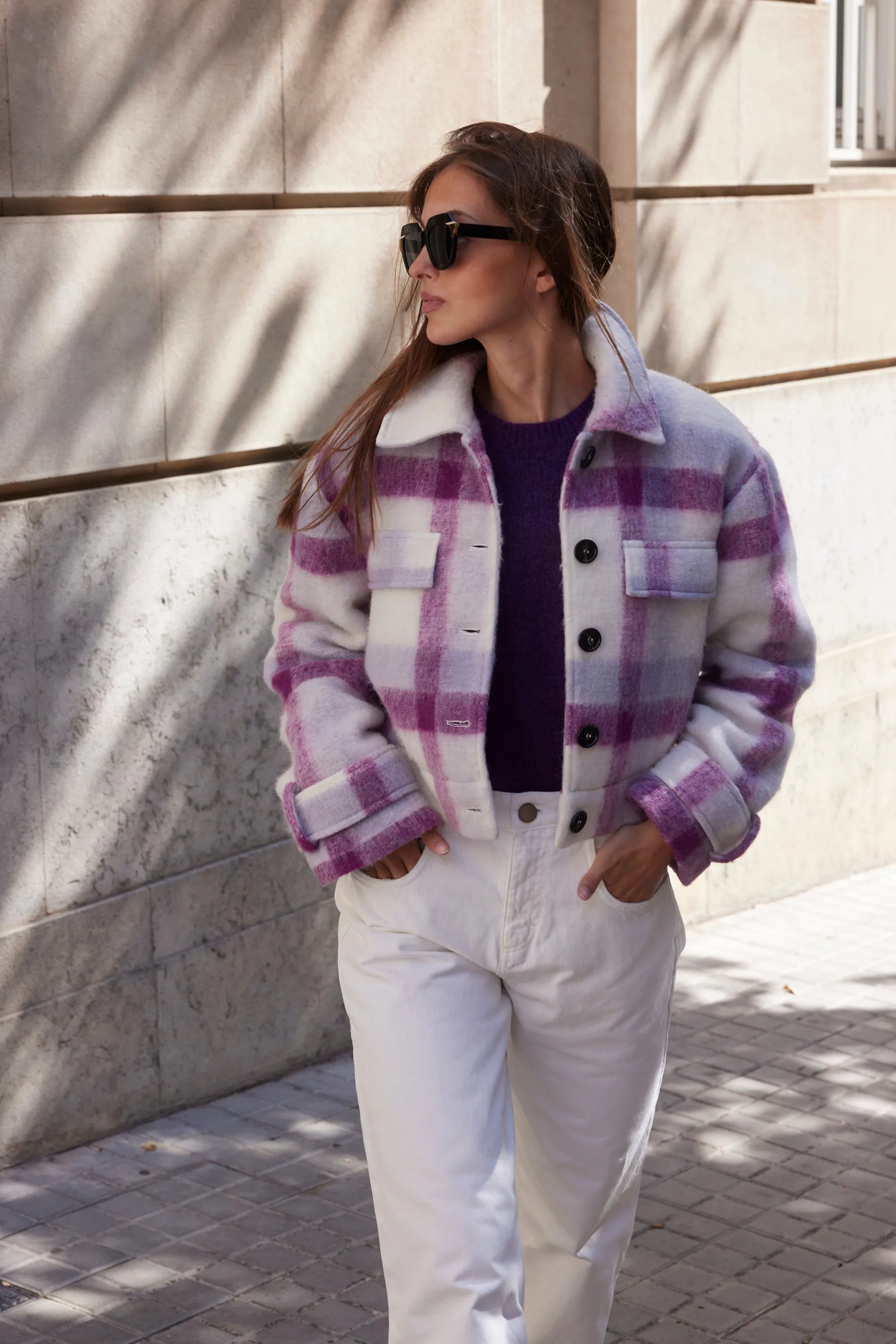 JACKET CROPPED CHECK LILAC