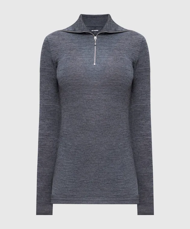 Jil Sander Gray melange wool jumper with logo print