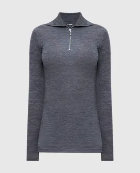 Jil Sander Gray melange wool jumper with logo print