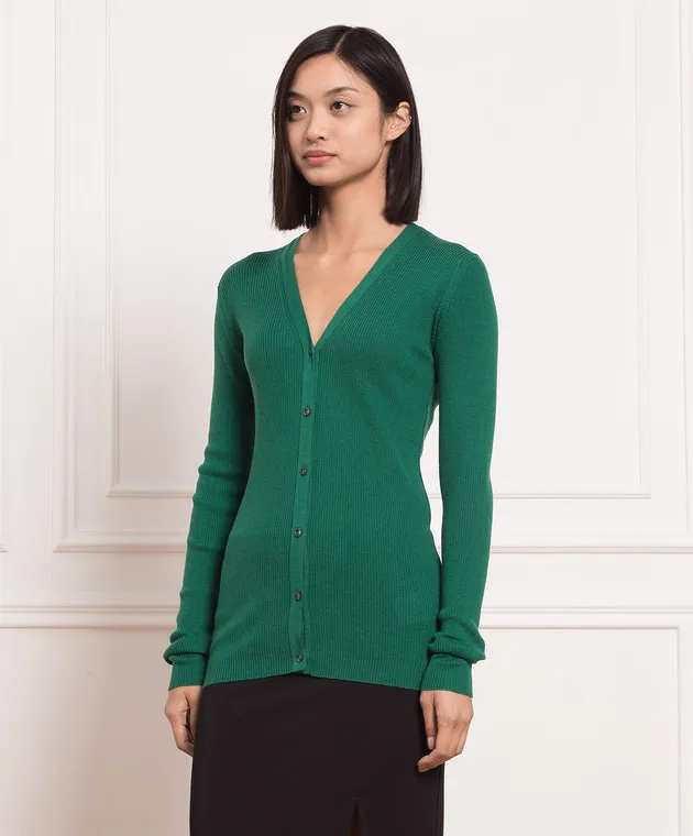 John Smedley Green Lasca cardigan in ribbed wool