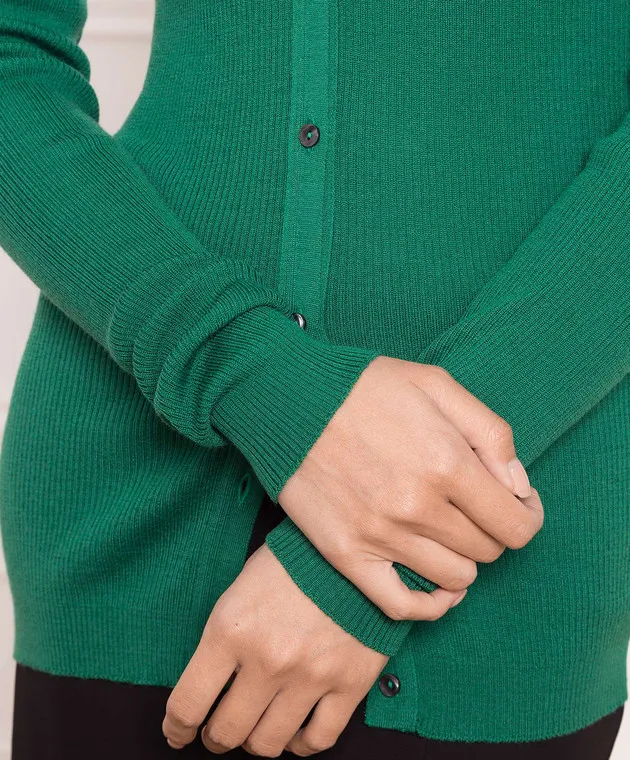 John Smedley Green Lasca cardigan in ribbed wool