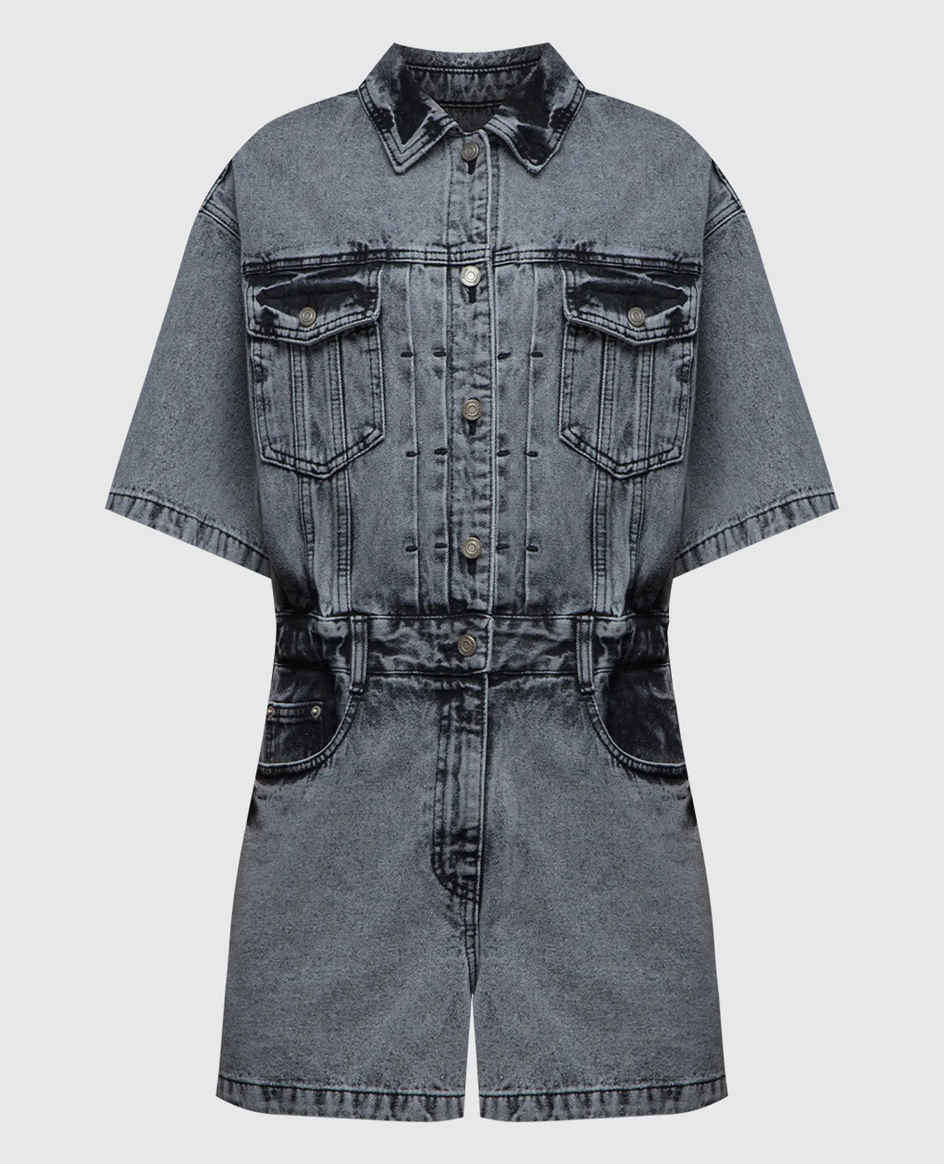 Juun.j Gray denim jumpsuit with logo embroidery