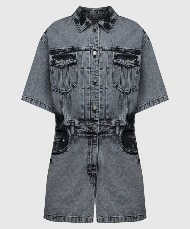 Juun.j Gray denim jumpsuit with logo embroidery