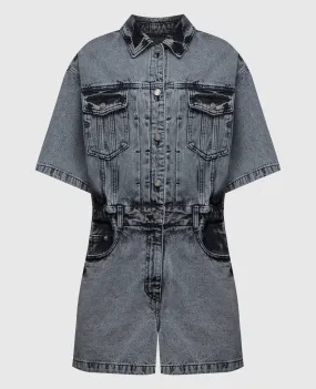 Juun.j Gray denim jumpsuit with logo embroidery