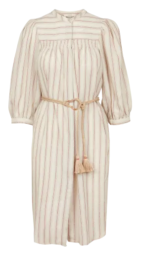 LOUANG - Vestido midi a rayas con cuello redondo en beige