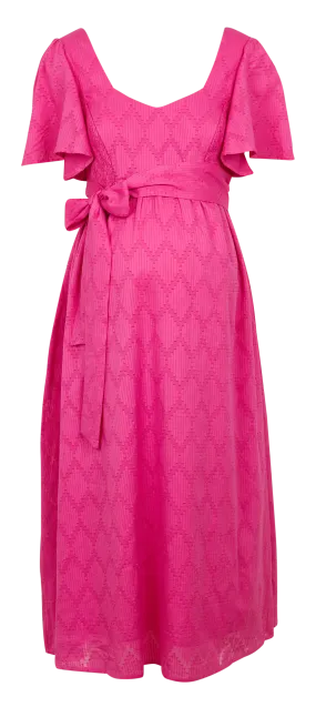 MAIA - Vestido largo holgado con cuello cuadrado en rosa