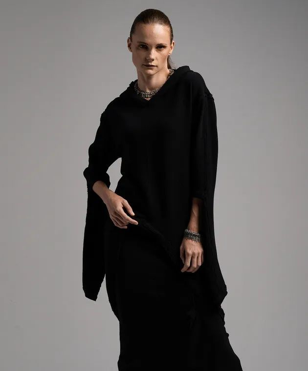 Marc Le Bihan Black elongated jumper with a hood