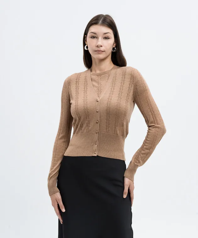 Max Mara ABISSO brown silk and wool cardigan