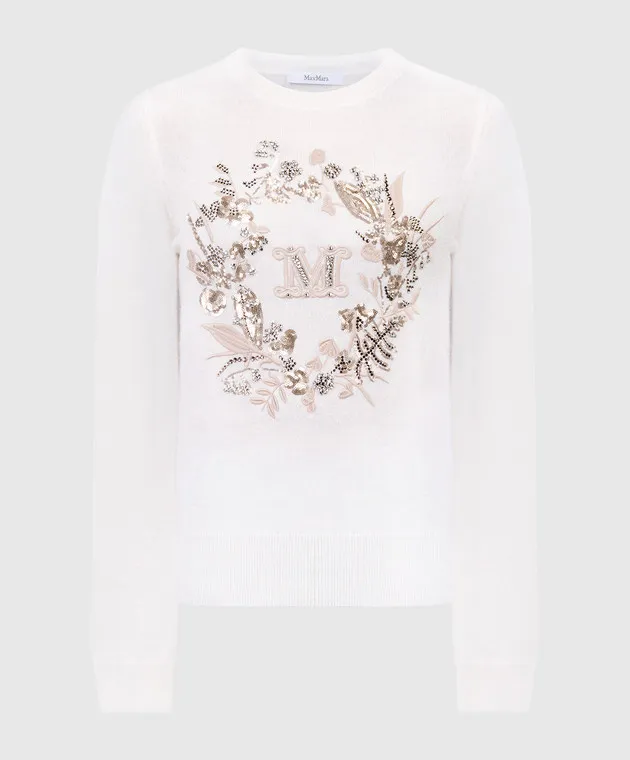 Max Mara Bari beige wool and cashmere jumper with embroidery