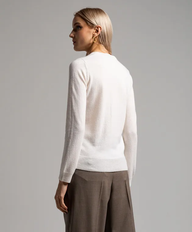 Max Mara Bari beige wool and cashmere jumper with embroidery