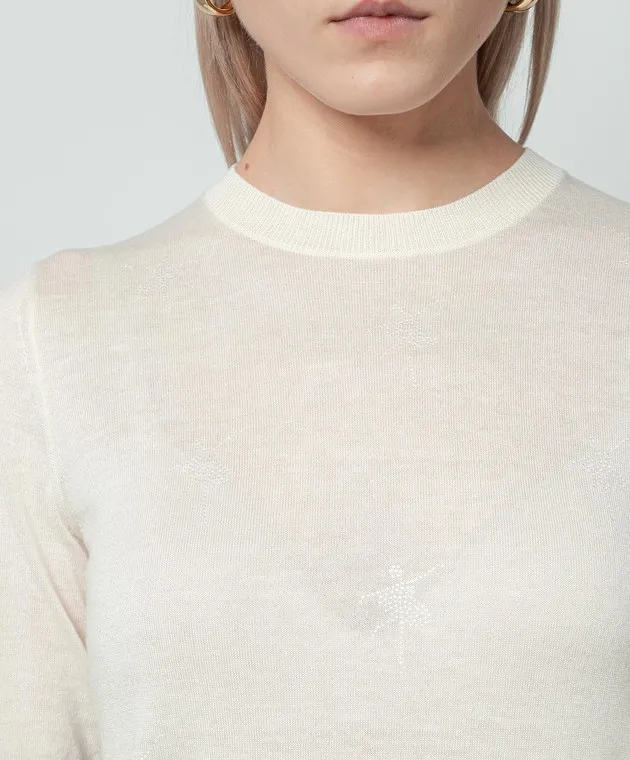 Max Mara Beige Samuele jumper in silk and wool with crystals