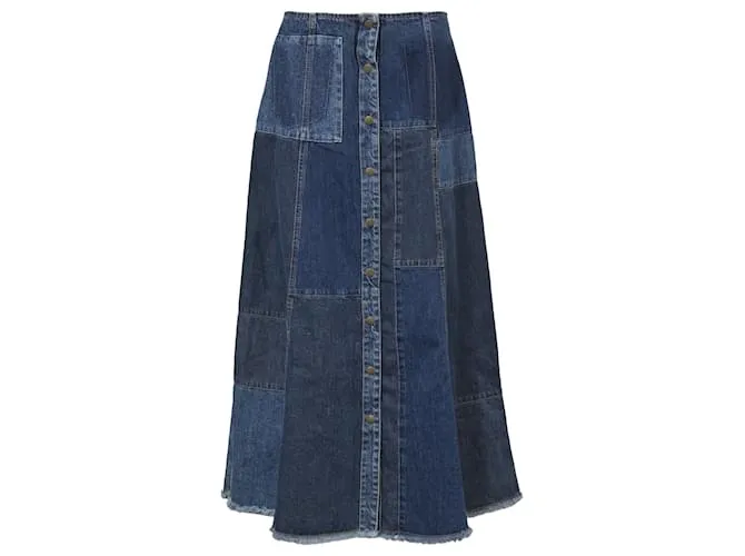 McQ By Alexander McQueen Falda midi acampanada con patchwork en azul denimalexande Azul claro 