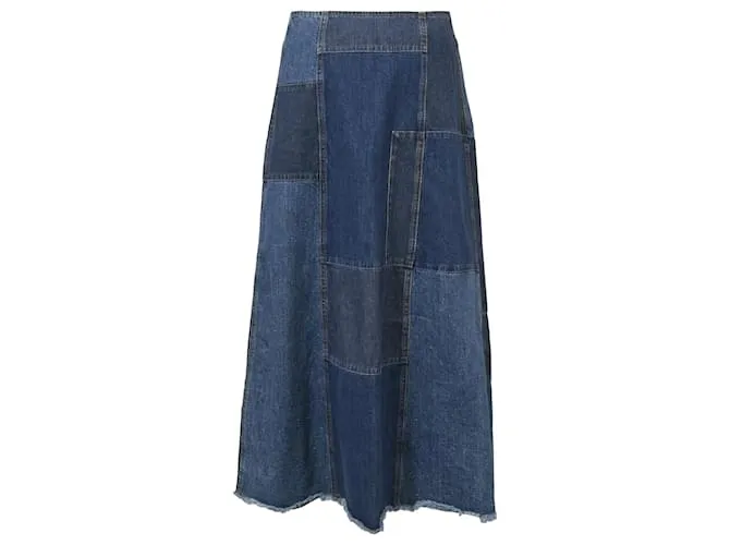 McQ By Alexander McQueen Falda midi acampanada con patchwork en azul denimalexande Azul claro 