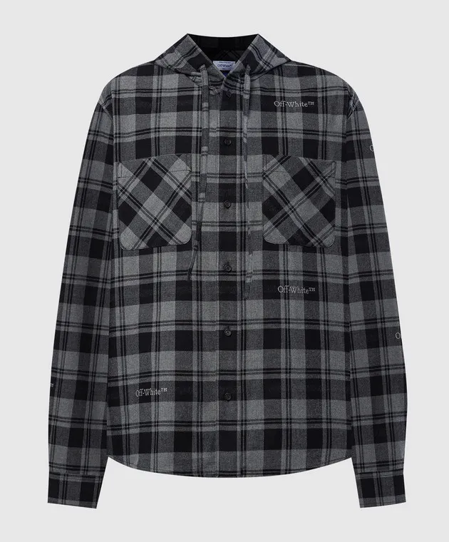 Off-White Gray checkered shirt with a hood