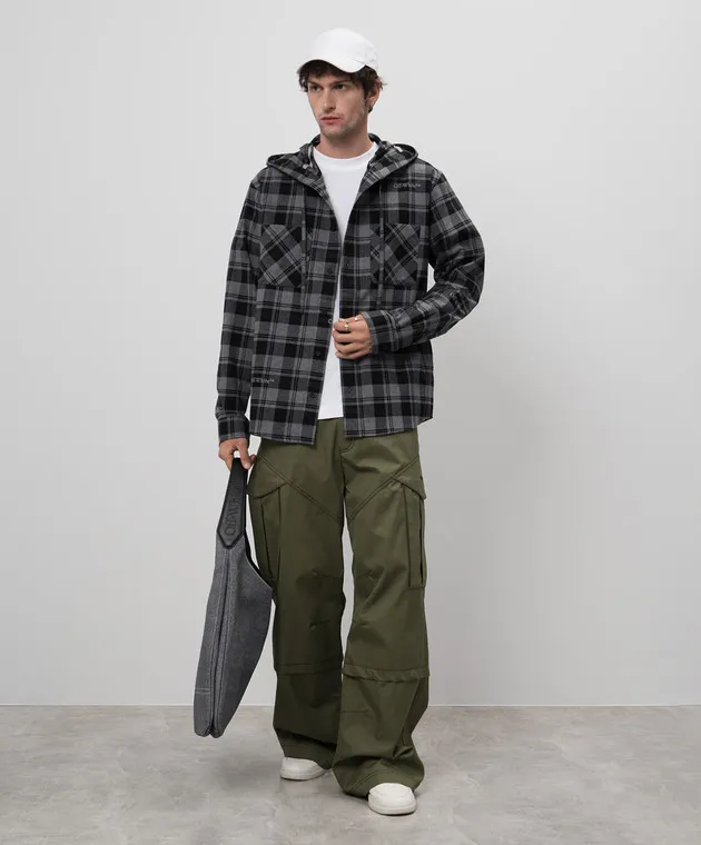 Off-White Gray checkered shirt with a hood