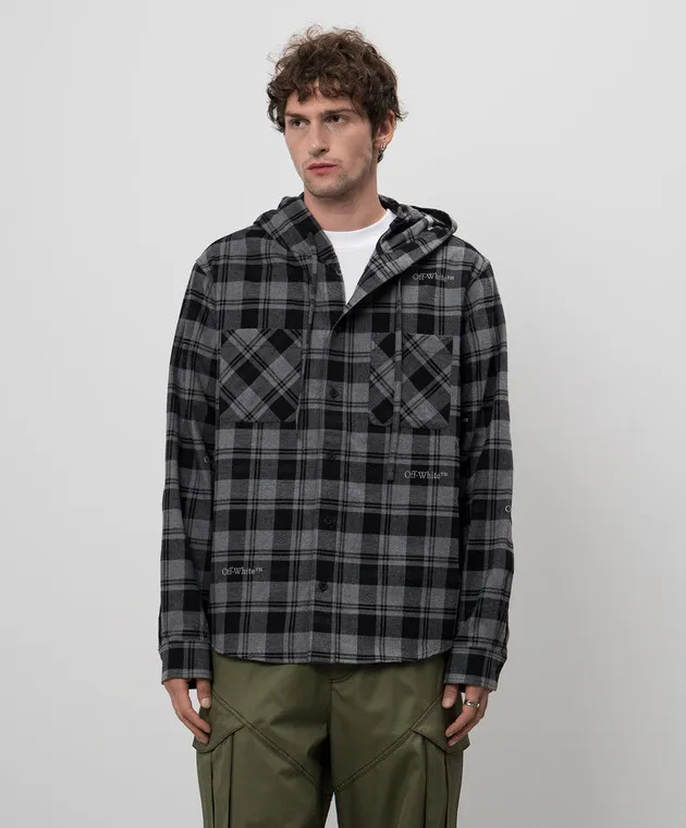 Off-White Gray checkered shirt with a hood