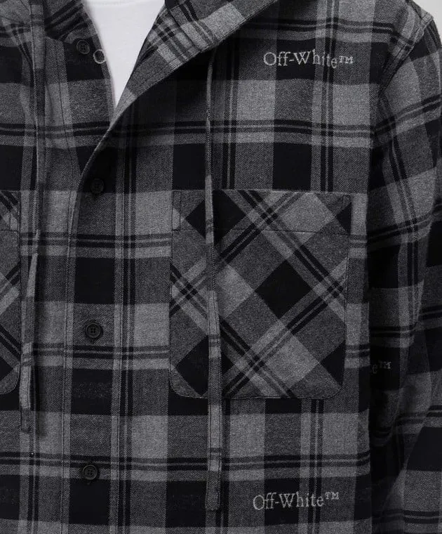 Off-White Gray checkered shirt with a hood