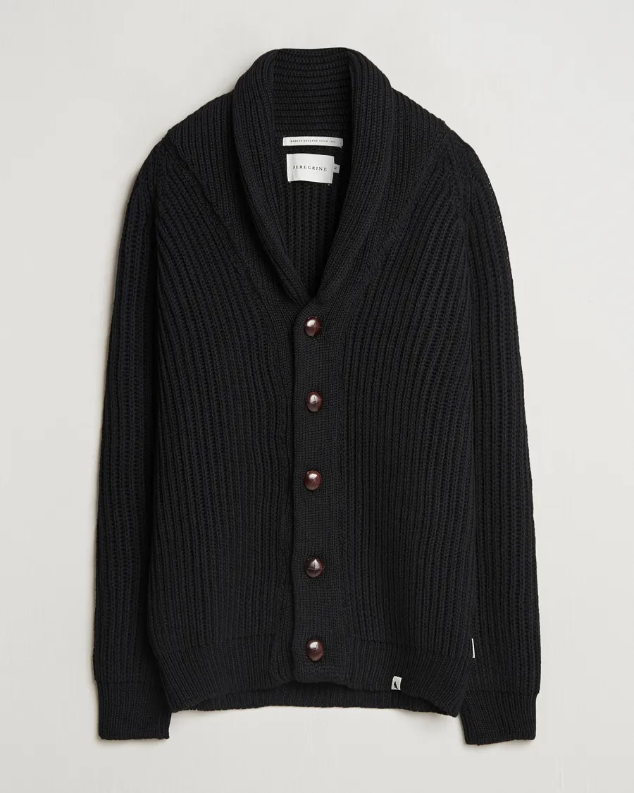 Peregrine Wilkinson Ribbed Wool Cardigan Black