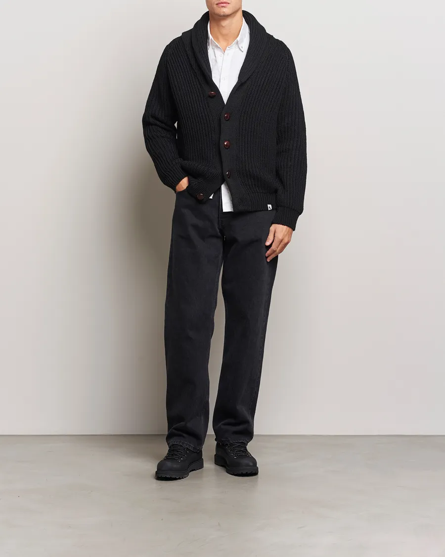 Peregrine Wilkinson Ribbed Wool Cardigan Black