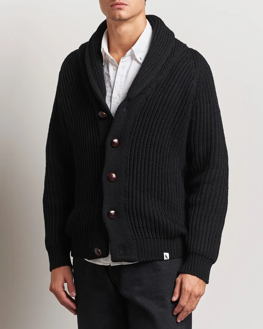 Peregrine Wilkinson Ribbed Wool Cardigan Black