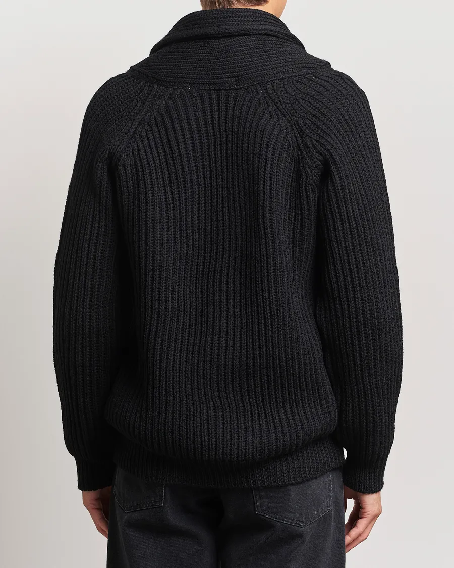 Peregrine Wilkinson Ribbed Wool Cardigan Black