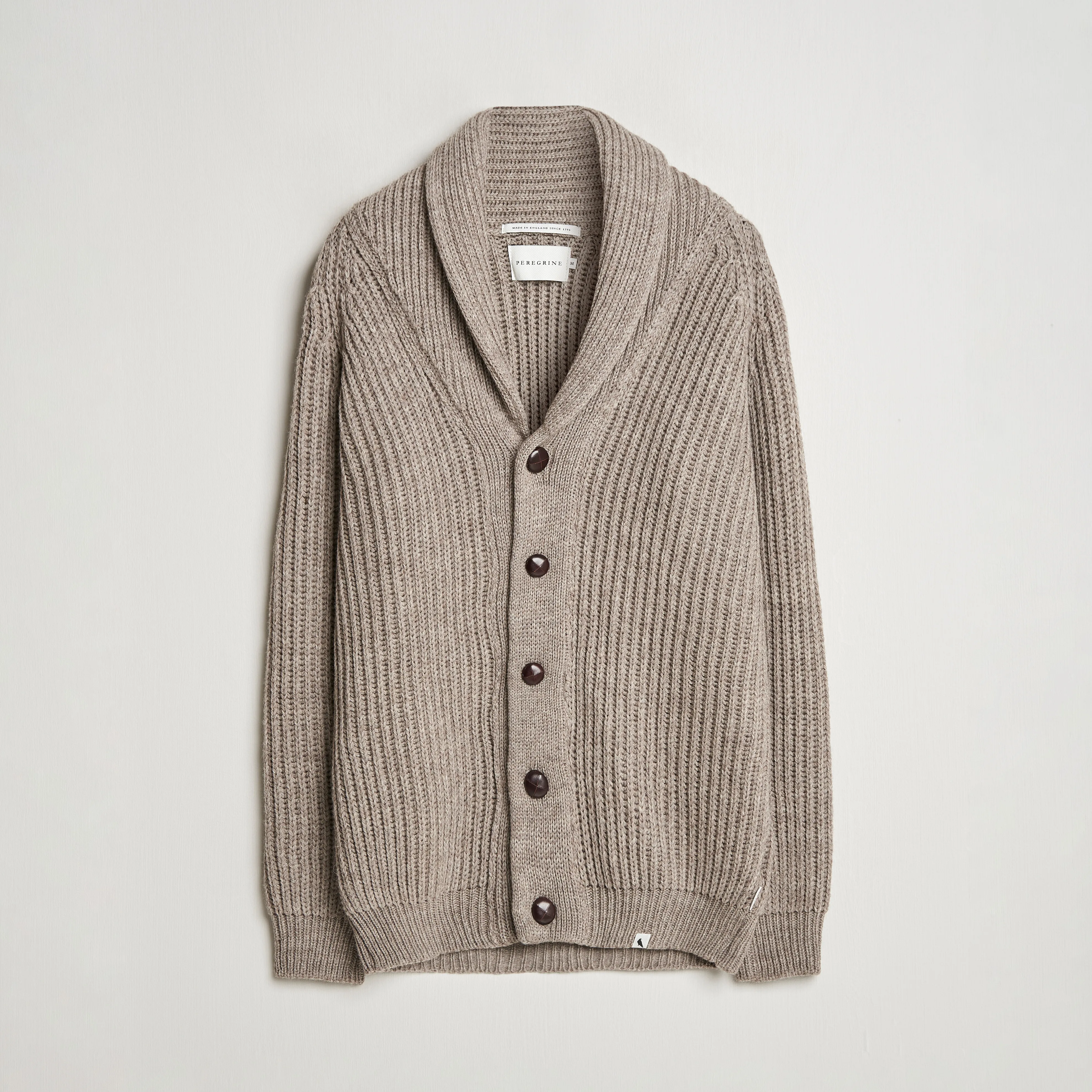 Peregrine Wilkinson Ribbed Wool Cardigan Light Brown