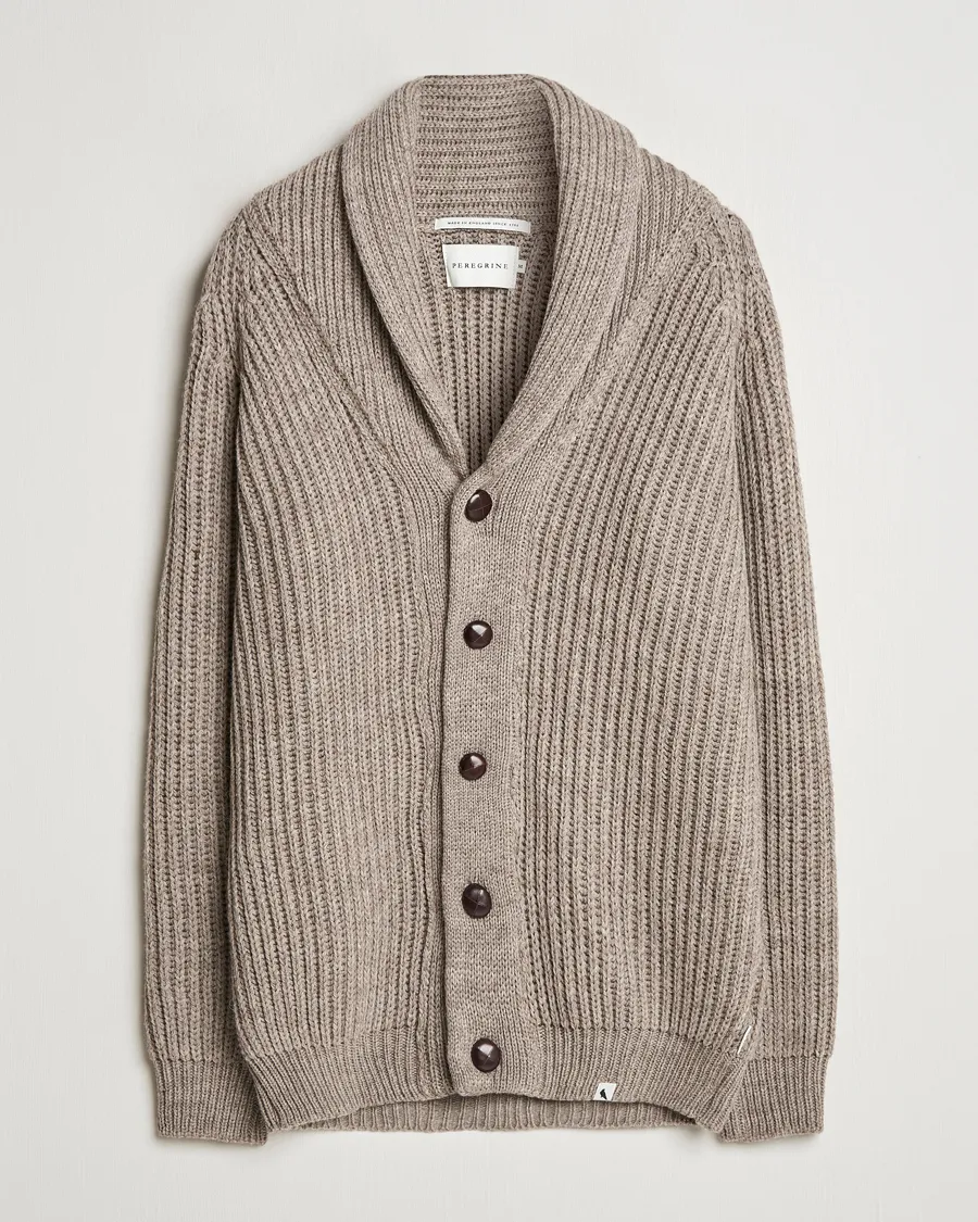 Peregrine Wilkinson Ribbed Wool Cardigan Light Brown