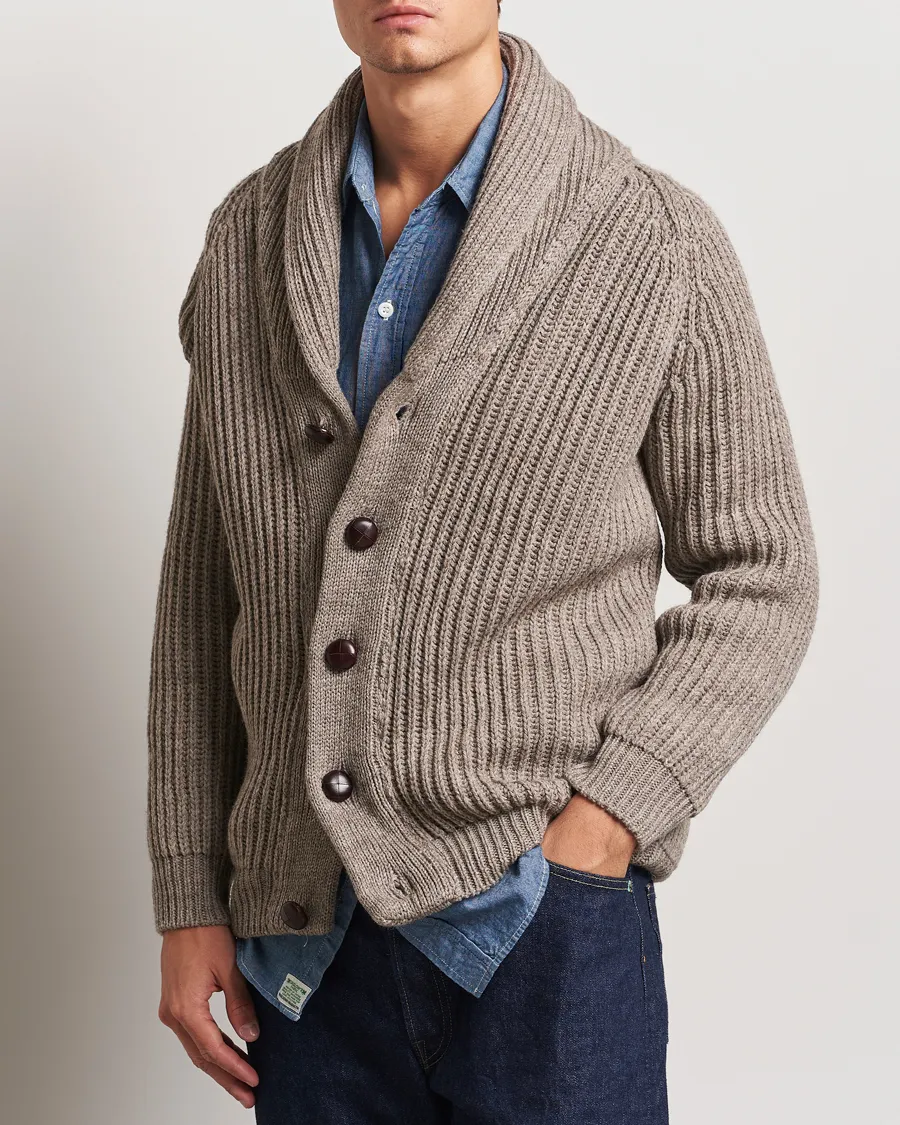 Peregrine Wilkinson Ribbed Wool Cardigan Light Brown