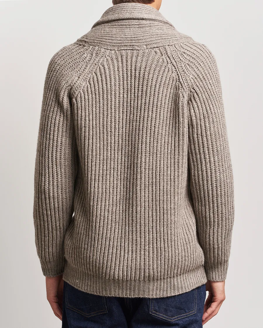 Peregrine Wilkinson Ribbed Wool Cardigan Light Brown