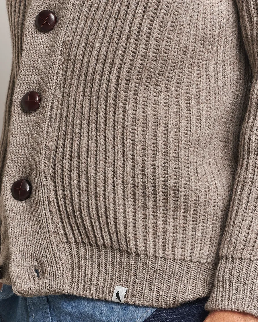 Peregrine Wilkinson Ribbed Wool Cardigan Light Brown