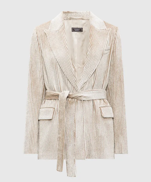 Peserico Beige corduroy jacket with lurex belt