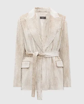 Peserico Beige corduroy jacket with lurex belt