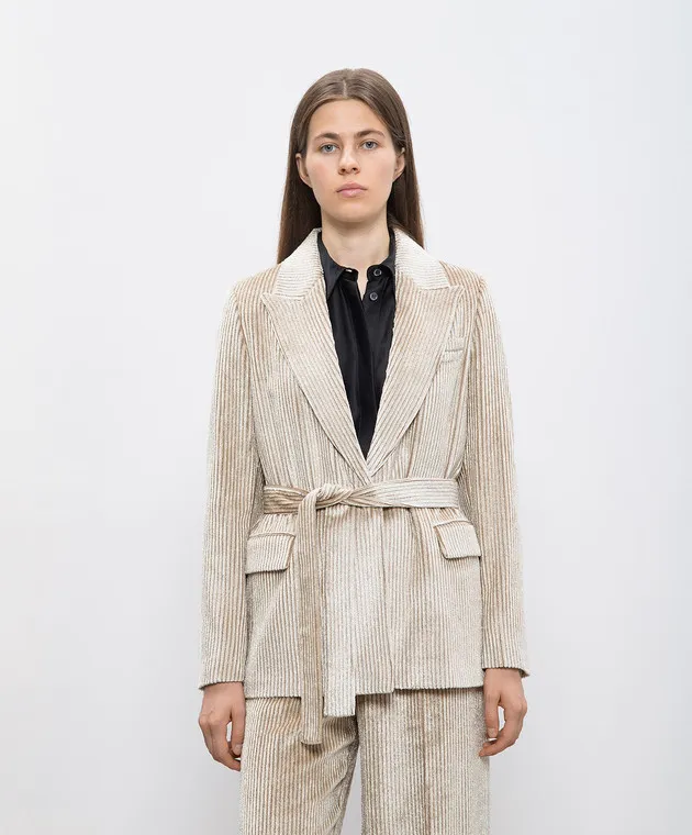 Peserico Beige corduroy jacket with lurex belt