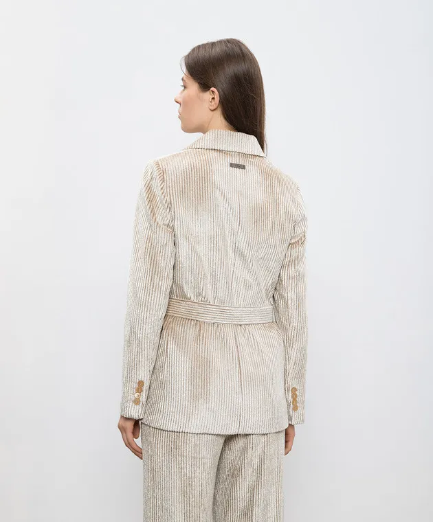 Peserico Beige corduroy jacket with lurex belt