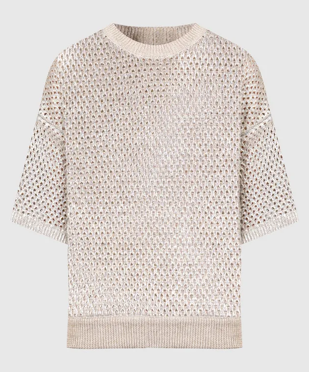 Peserico Beige openwork jumper with linen