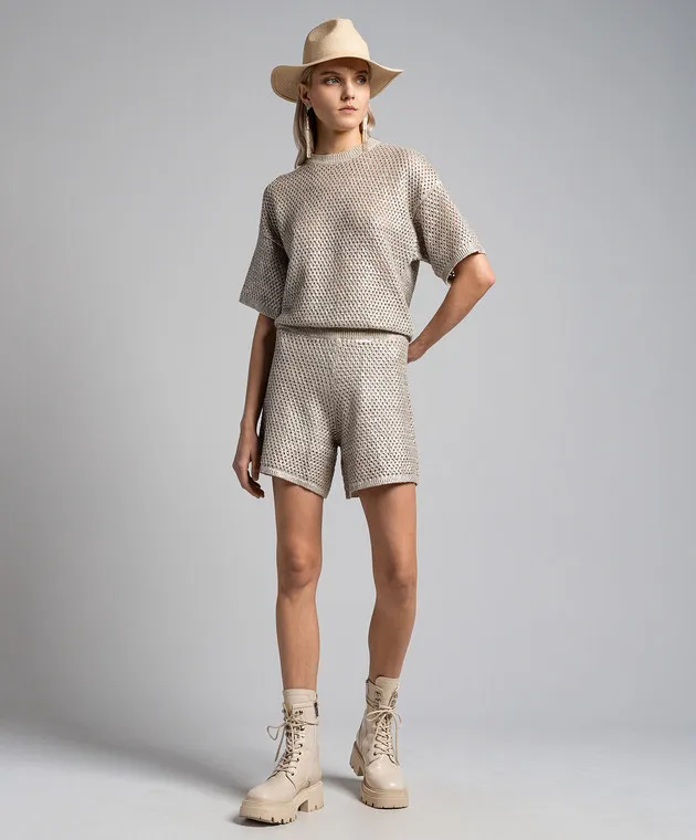 Peserico Beige openwork jumper with linen