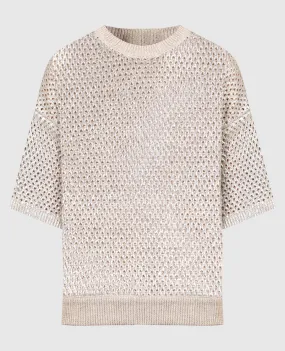 Peserico Beige openwork jumper with linen