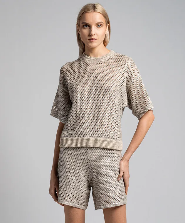 Peserico Beige openwork jumper with linen