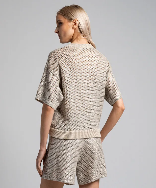 Peserico Beige openwork jumper with linen