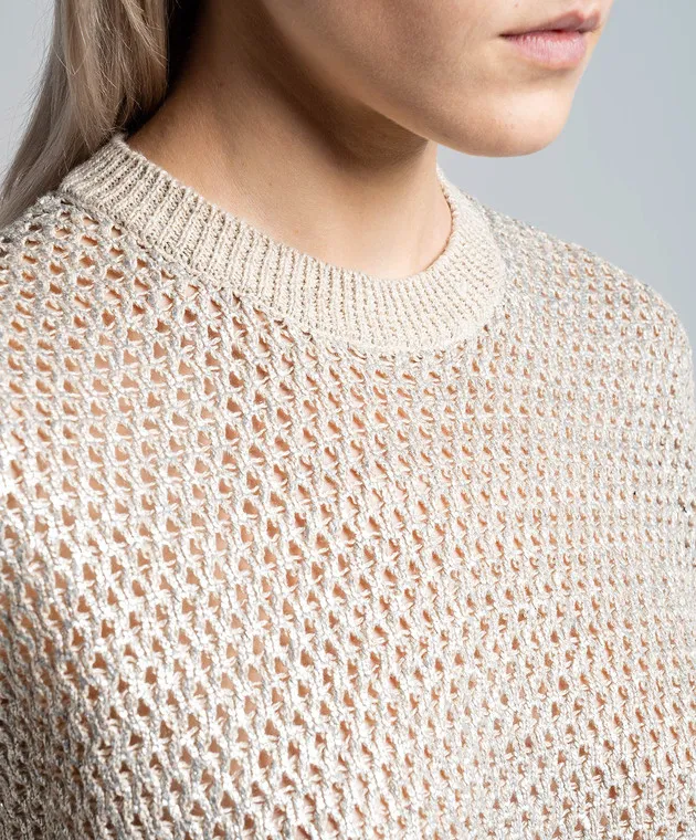 Peserico Beige openwork jumper with linen