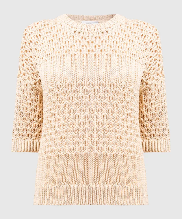 Peserico Beige openwork jumper with sequins