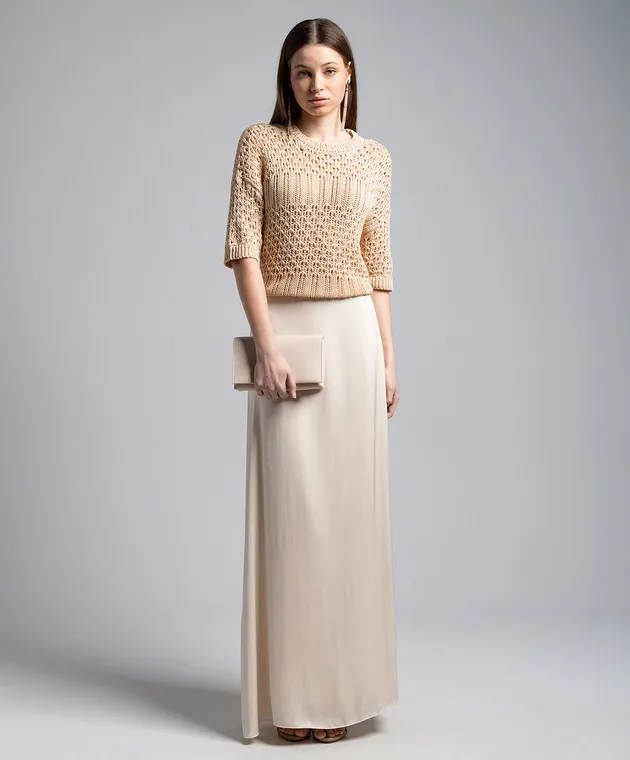 Peserico Beige openwork jumper with sequins