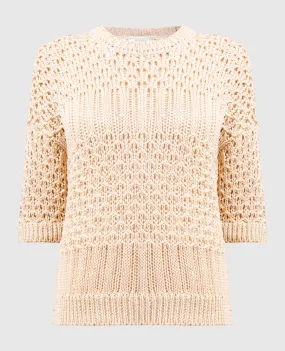 Peserico Beige openwork jumper with sequins