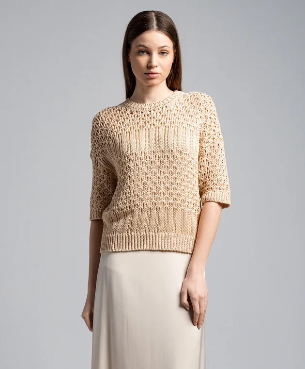 Peserico Beige openwork jumper with sequins