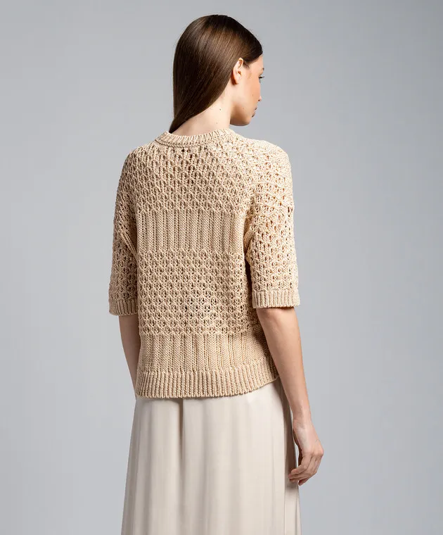 Peserico Beige openwork jumper with sequins