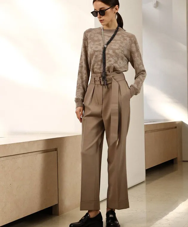 Peserico Beige pants with a belt